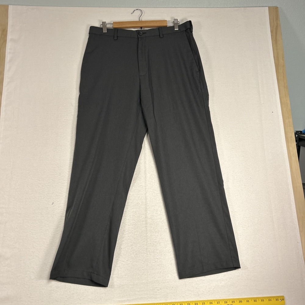 Haggar Cool 18 Pro Pants Mens 34x29 Gray Golf Performance Flat Front Chino